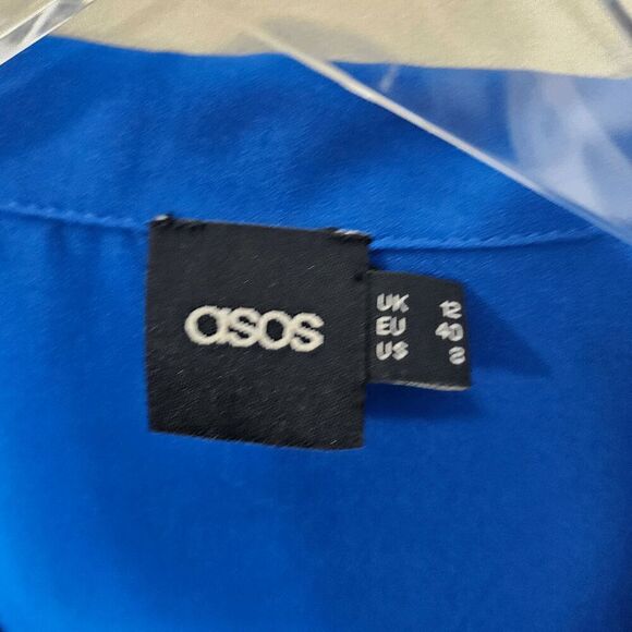 Asos Short Sleeve Overlap Wrap Blouse Women's Blue Size 8 - Picture 2 of 4